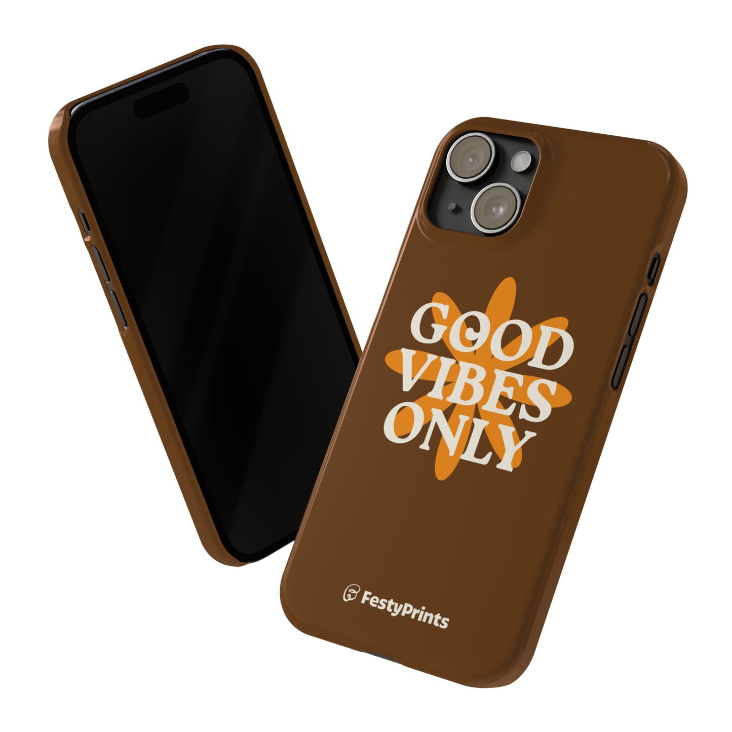 Good Vibes Only iPhone 15 Brown Phone Case